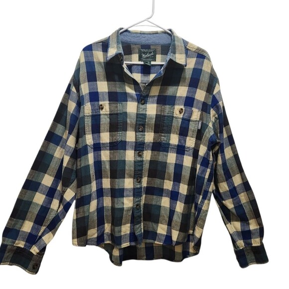 Woolrich Heavy Button Up Flannel Shirt Mens XL Tan Plaid Long Sleeve Lumberjack - Picture 1 of 5